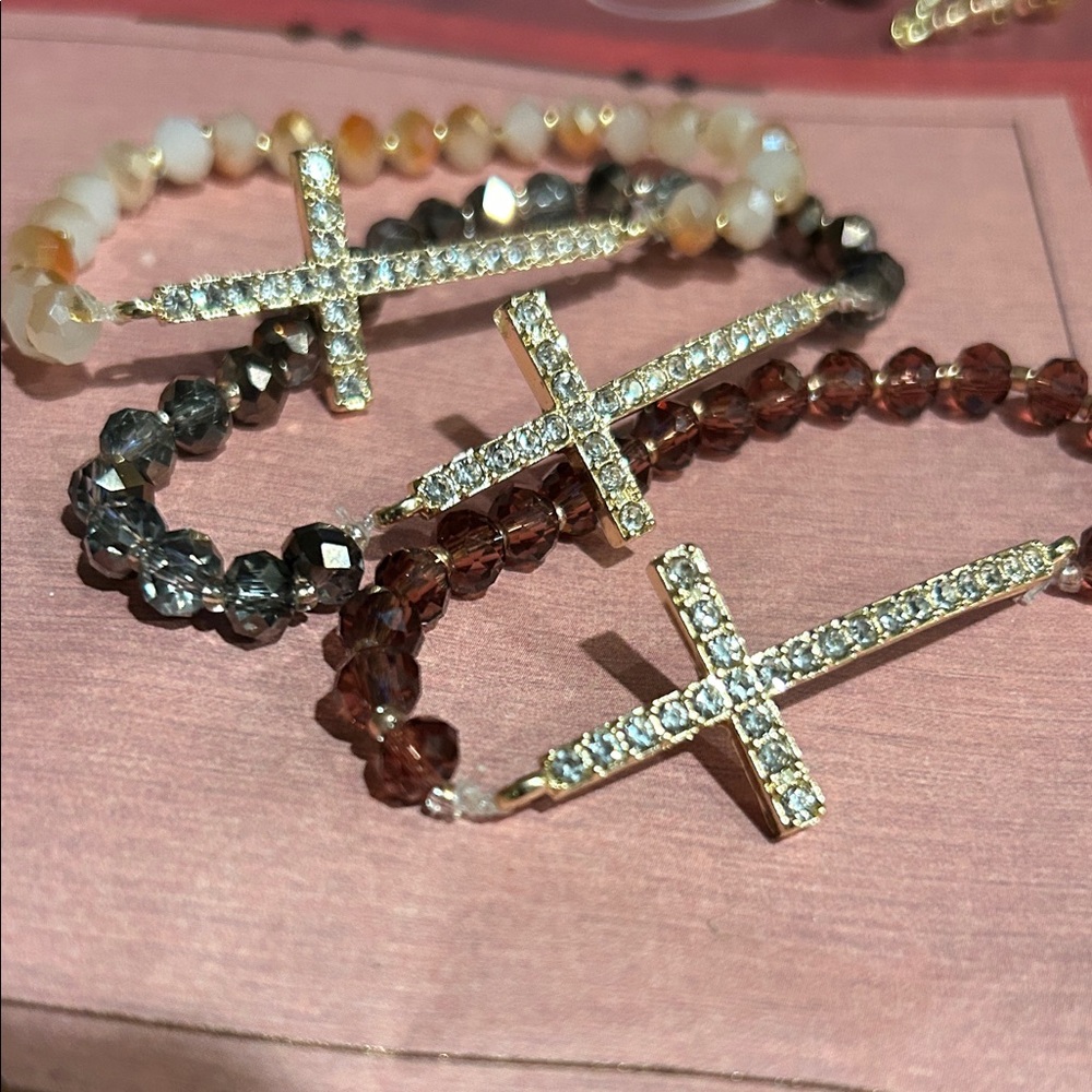 Elegant Pave Crystal Cross Stretch Bracelets